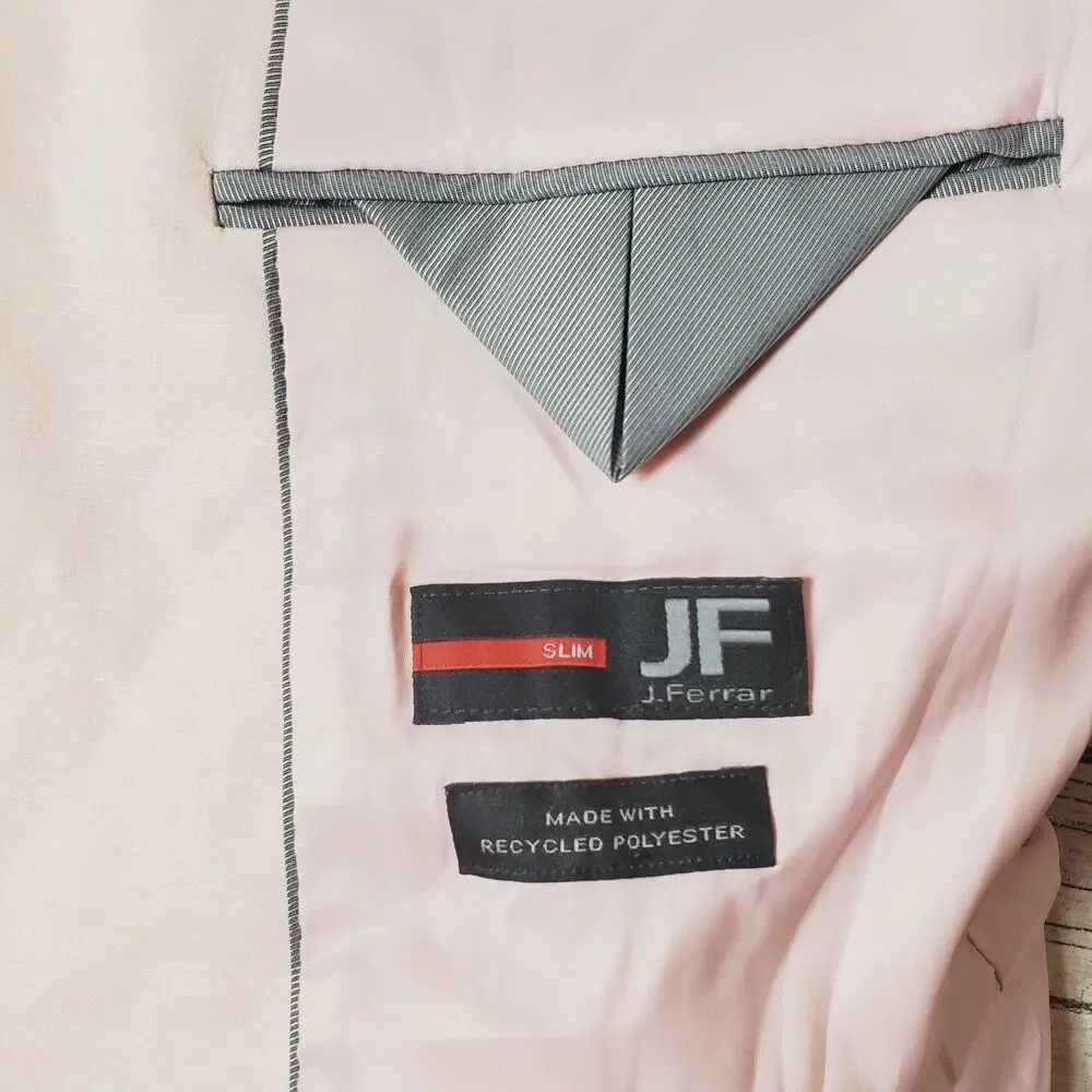 J Ferrar Blazer Men's 40L Slim Fit Neutral Pink Stretch One Button Coat Jacket